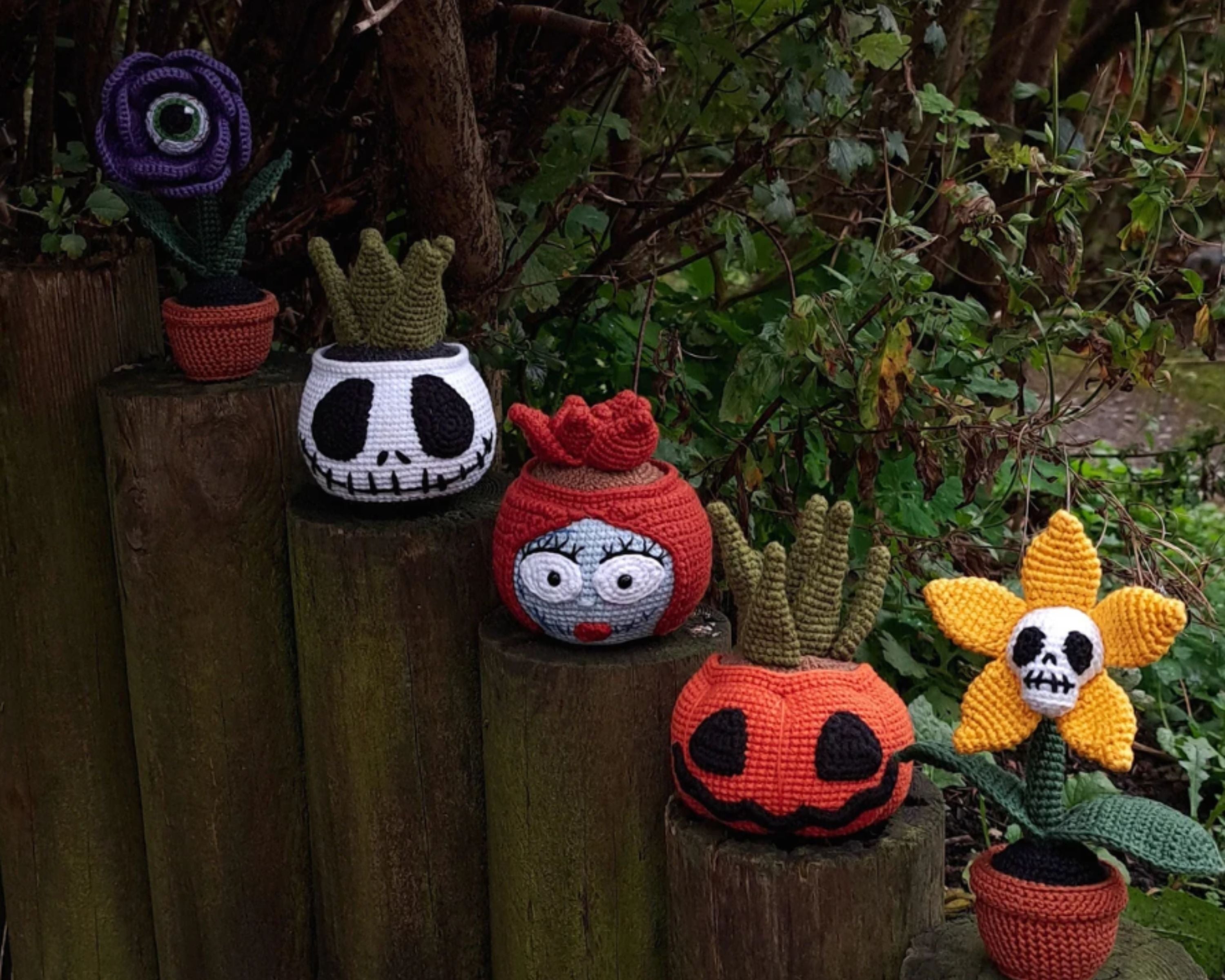 Halloween Crochet PATTERN Set 5 in 1, Halloween fake plants PDF Digital Download