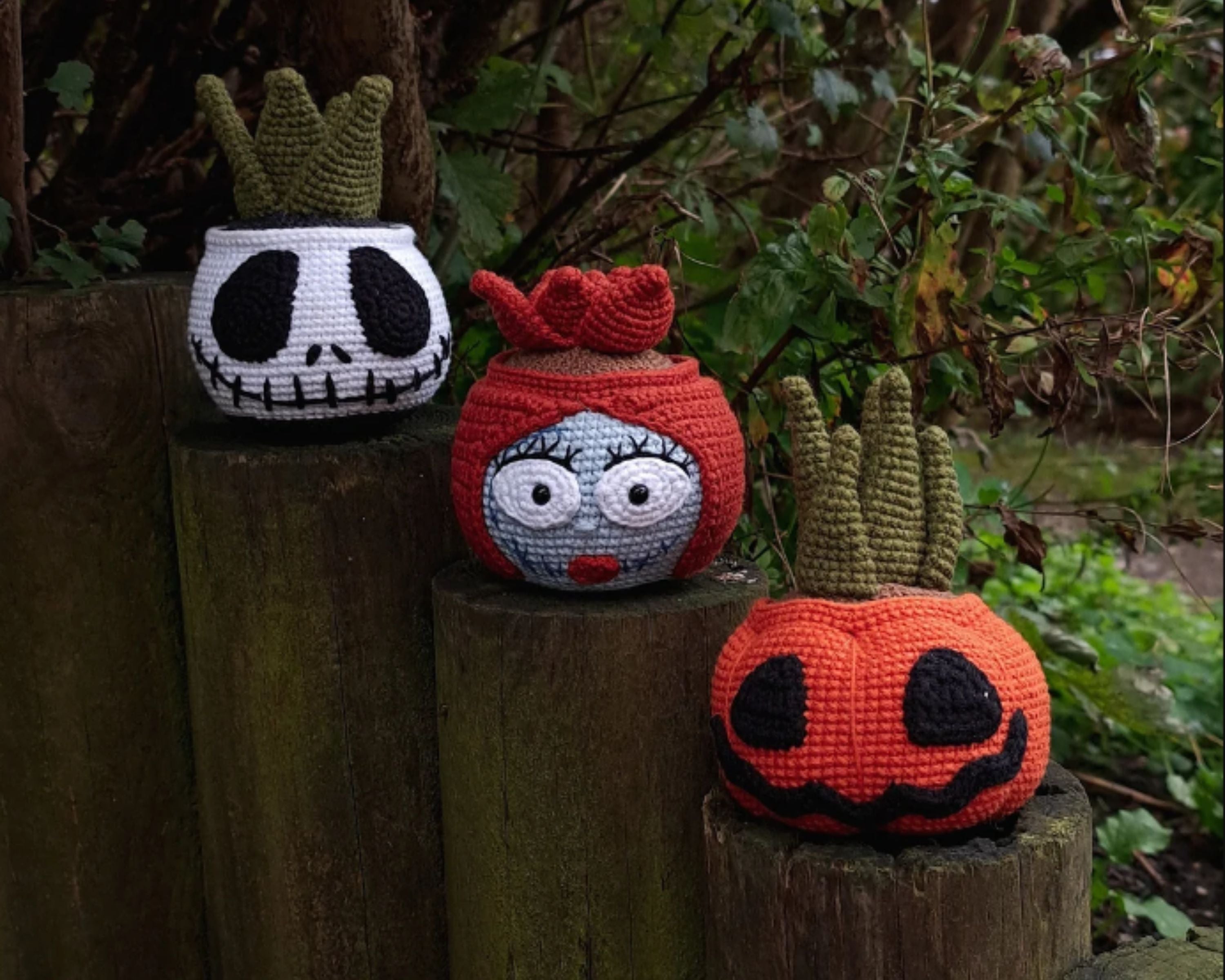 Halloween Crochet PATTERN Set 3 in 1, Pumpkin and Skull Succulents PDF Digital Download