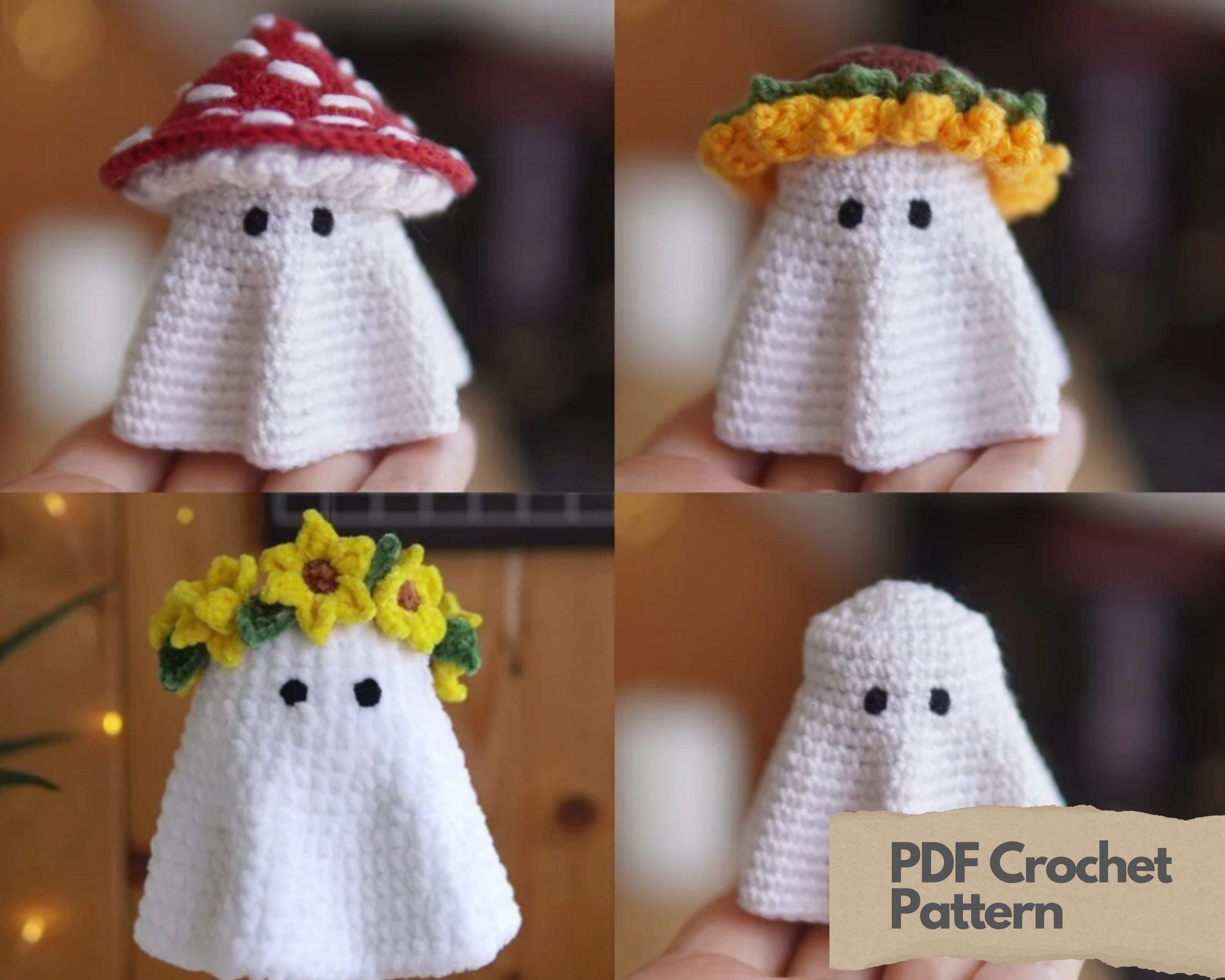 Halloween Crochet Ghost PATTERN with hats PDF Digital Download