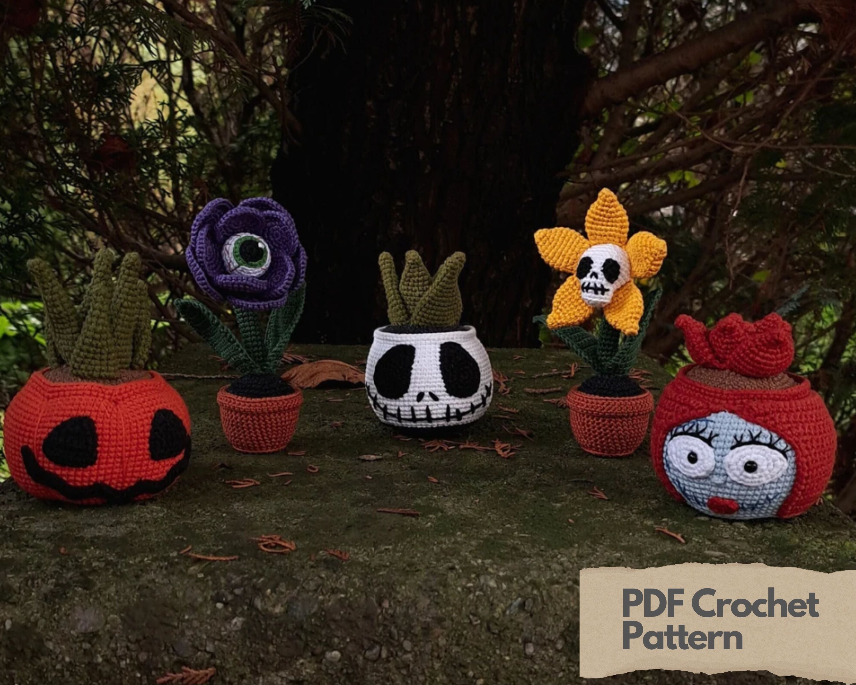 Halloween Crochet PATTERN Set 5 in 1, Halloween fake plants PDF Digital Download